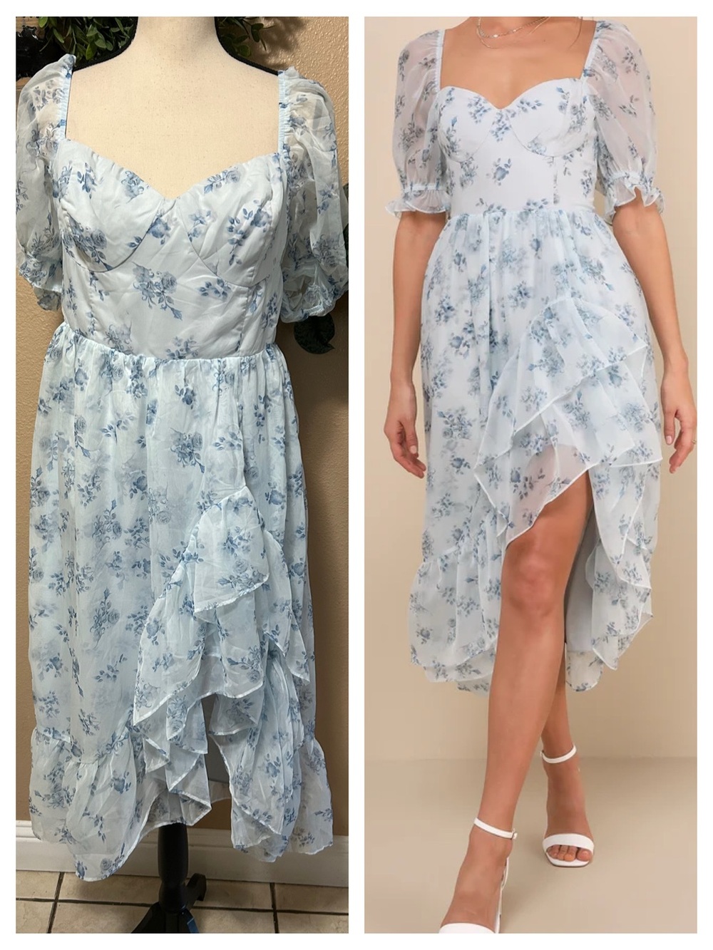 NWOT Luxe Brilliance Light Blue Floral Organza Floral Midi Dress
